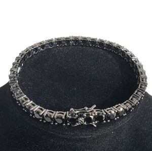 2ct Black Onyx Gem and Rhodium Silver Unisex Tennis Bracelet